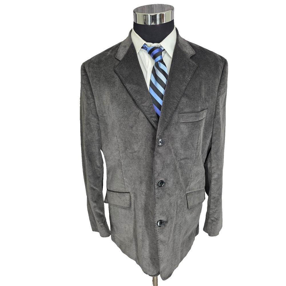 JF J. Ferrar Blazer Mens Large 42-44 Gray Sports Coat Jacket‎ 3 Buttons Velvet